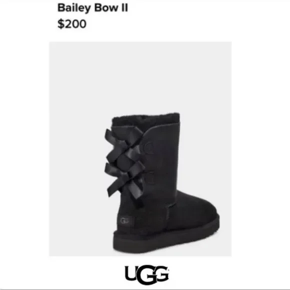 UGG Boots Bailey Bow Sheepskin Size 6 Black - Picture 9 of 12